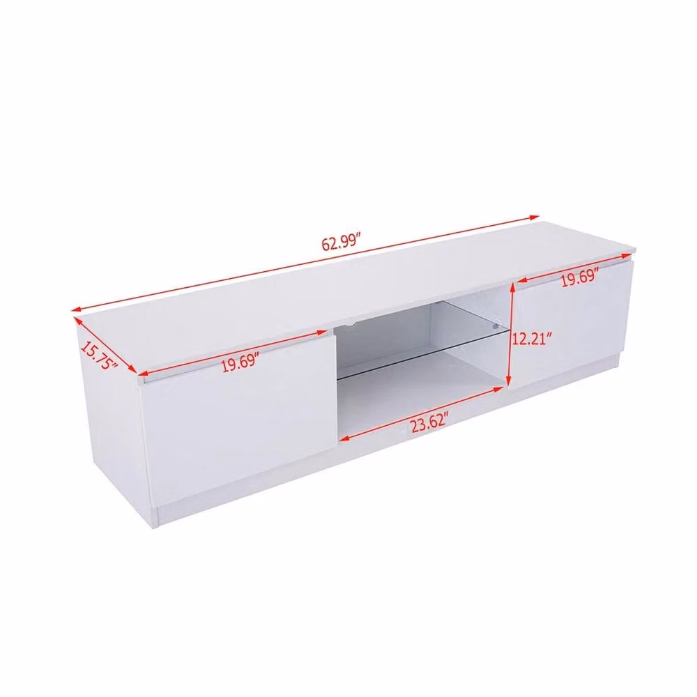 ERGOVEXA Modern High Gloss TV Unit Cabinet with 2 Doors and Integrated RGB LED Lights in White – 2