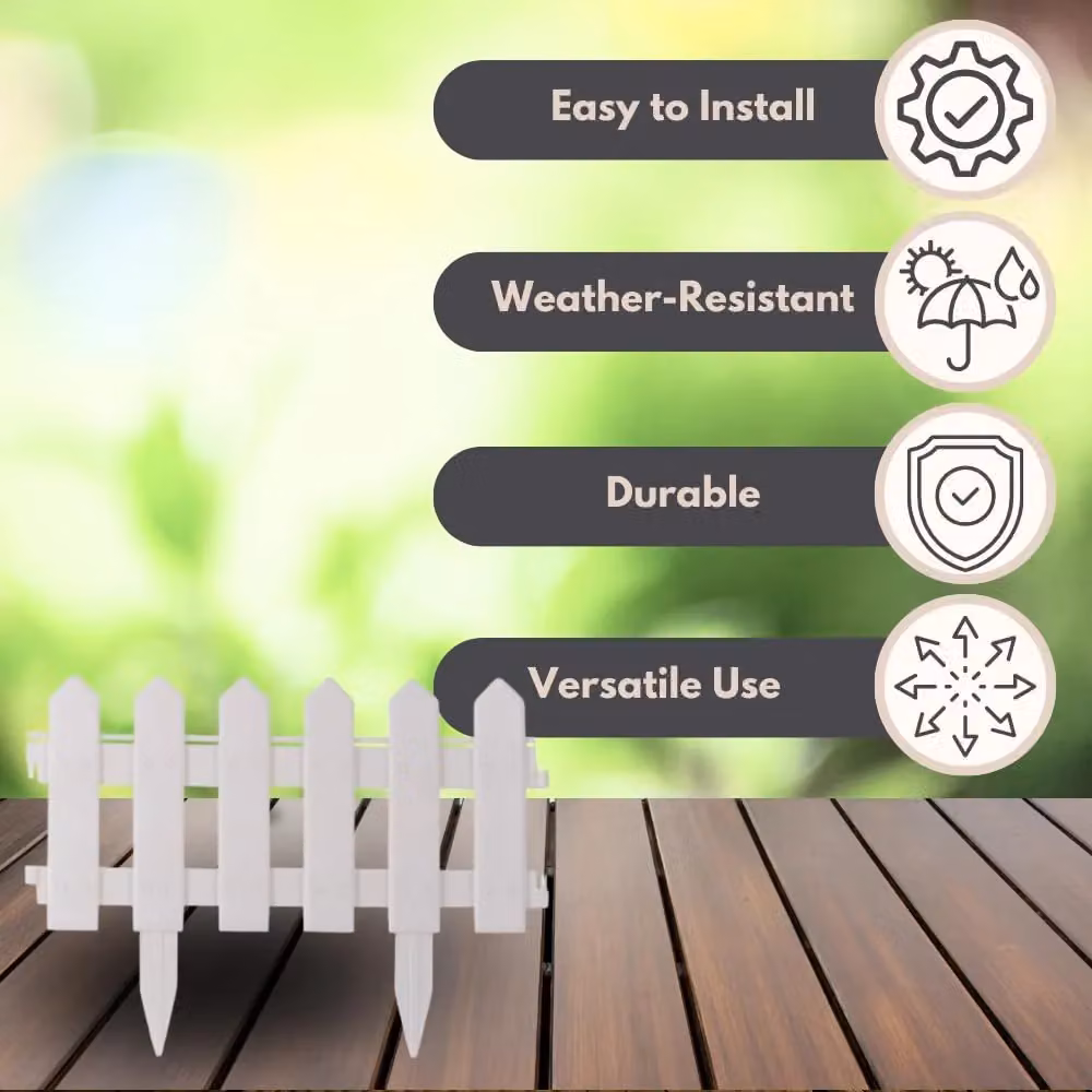 Marco Paul 4-Piece White Plastic Decorative Picket Fence Garden Edging Panels, W: 40 cm, H: 30 cm – 4