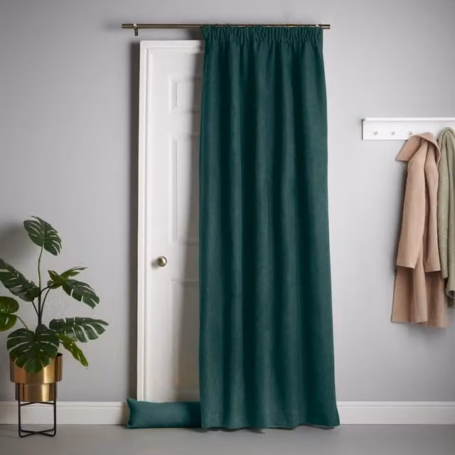 Terrys Green Chenille Interlined Pencil Pleat Door Curtain, W: 56 cm, H: 84 cm