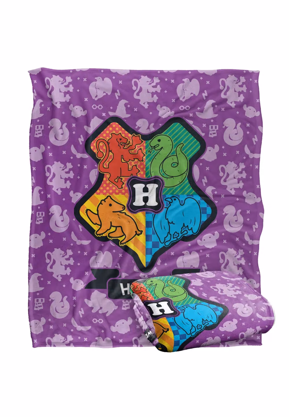 LOGOVISION Harry Potter Cartoony Hogwarts Officially Licensed Super Soft Fleece Throw Blanket, White and Multicolour, W: 152 cm, D: 127 cm – 2