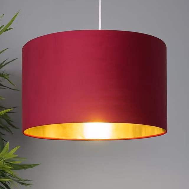 Lighting Collection Burgundy Velvet Drum Lamp Shade with Gold Inner, Diameter: 45 cm