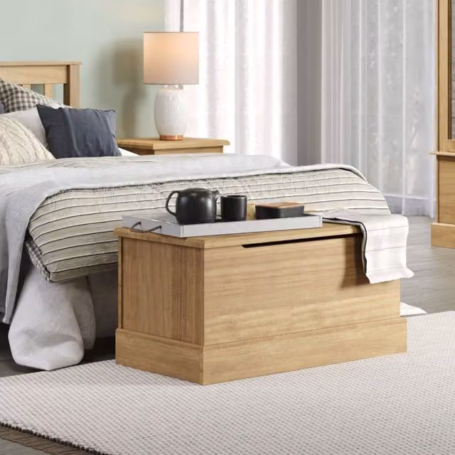 Core Cotswold Pine Wooden Blanket Box and Ottoman Storage Trunk in Antique Wax Brown Finish – 2