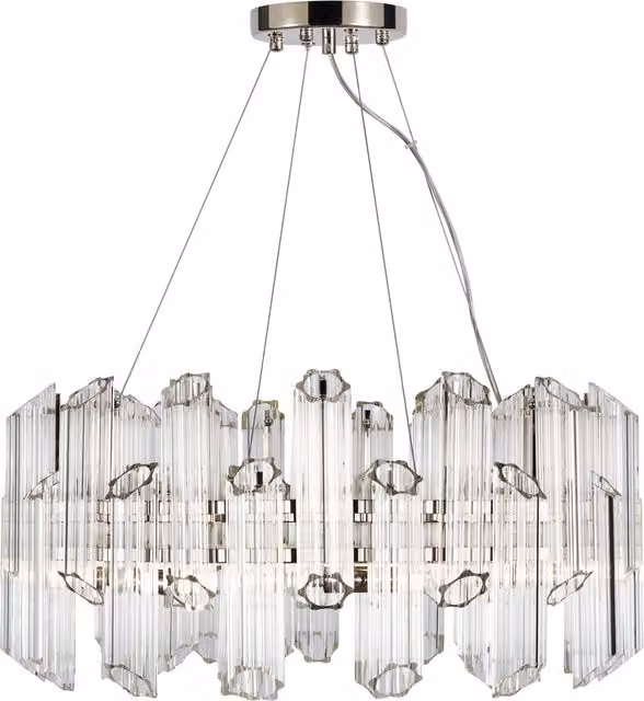 Litecraft Napoli 8 Light Suspended Ceiling Pendant Light in Silver and Transparent Glass