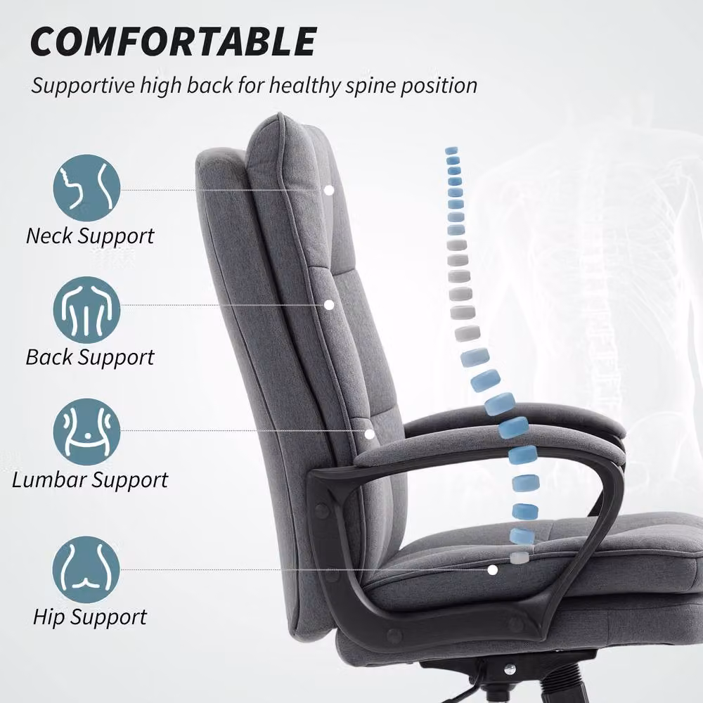STILVORA Grey Fabric Task Chair with High Back and Armrests – 5