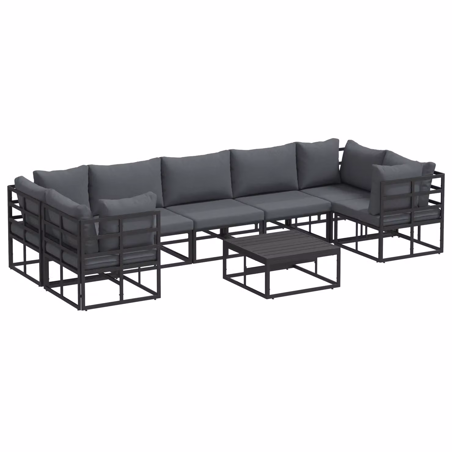 Berkfield Home 8 Piece Modern Garden Sofa Set in Black Powder Coated Aluminium with Grey Upholstered Cushions – 2