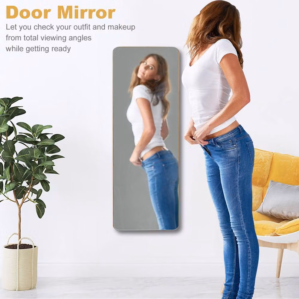 Costway Full Length Wall Mounted or Over The Door Mirror with Hook in Natural Wood Finish – 3