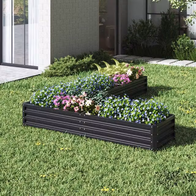 Breeins Black Galvanised Steel L-Shaped Raised Garden Bed