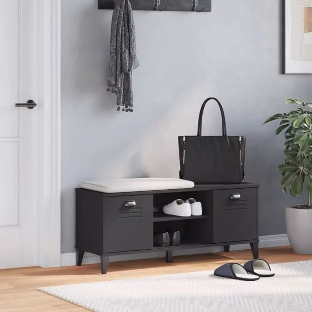 Berkfield Home VIKEN Shoe Bench in Black Solid Pine Wood, W/D/H: 106 x 35 x 45 cm – 1