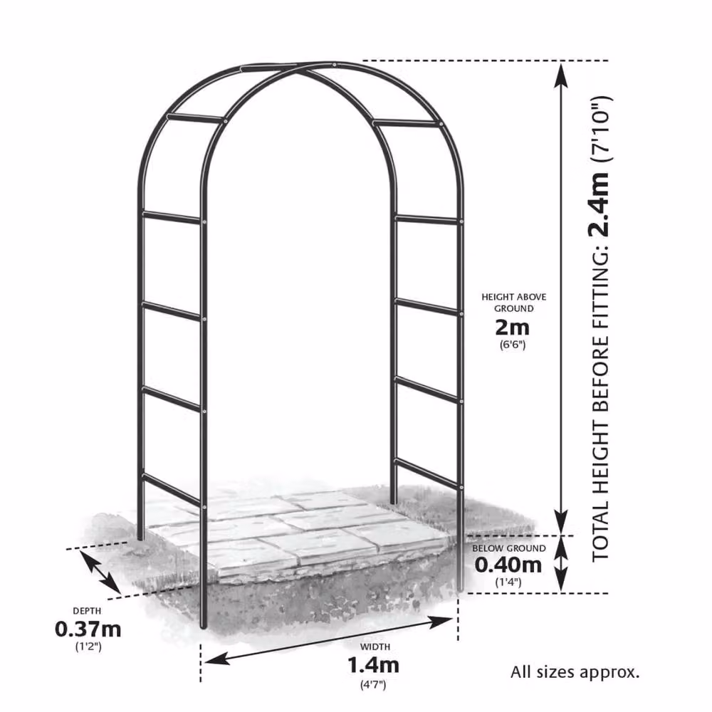 Havendro Green Metal Garden Arch Trellis Support for Climbing Plants, H 200 cm x W 140 cm x D 37 cm
