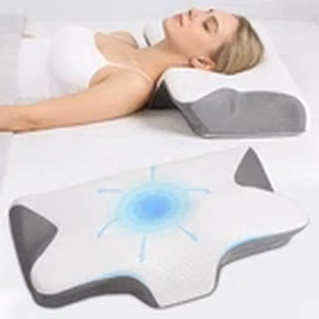 EONLION Orthopaedic Memory Foam Cervical Pillow in Grey with Cooling and Reversible Features for Neck and Shoulder Pain Relief