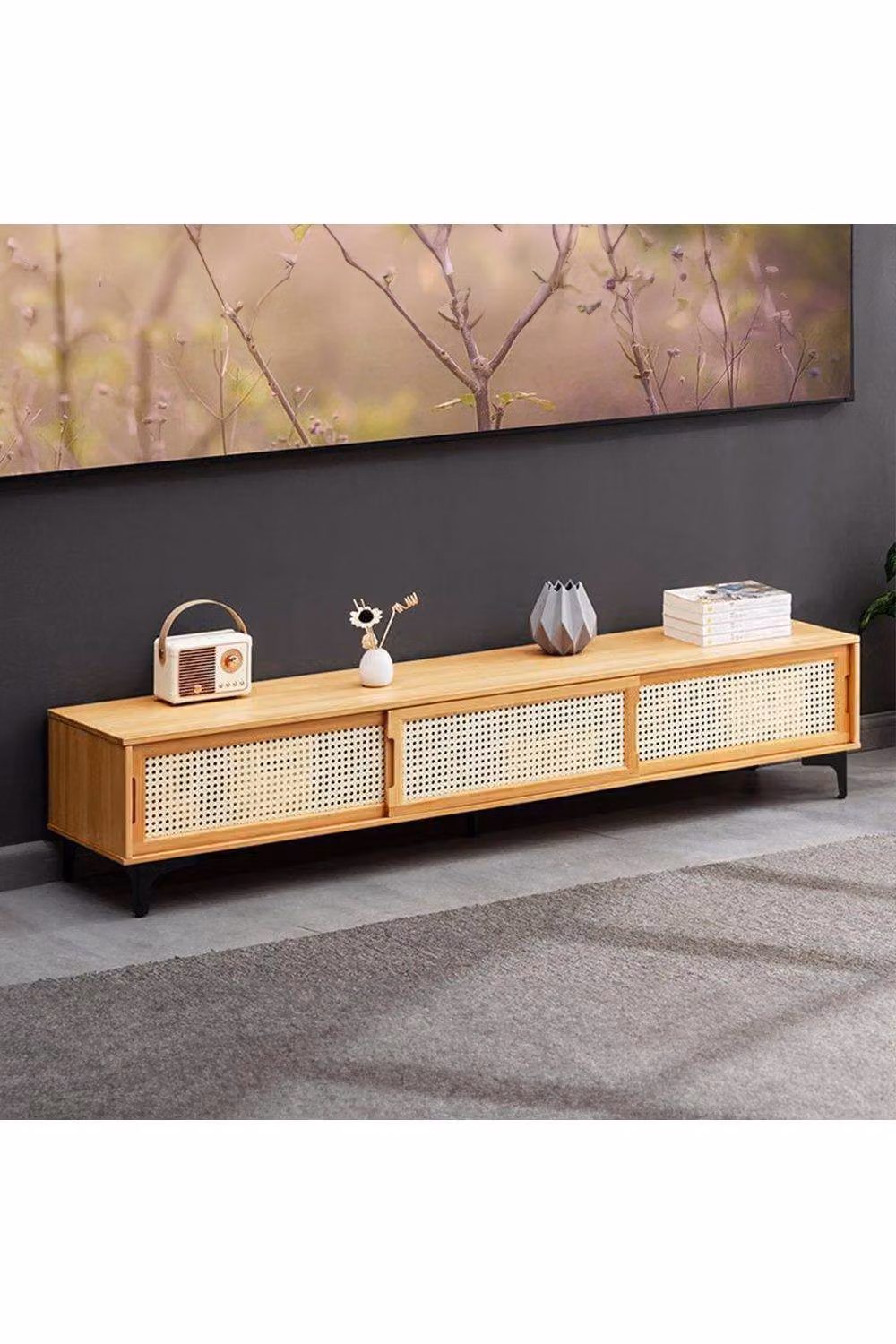 H&O Direct Wooden TV Stand with Sliding Doors in Brown and Sand Matt Finish – 2