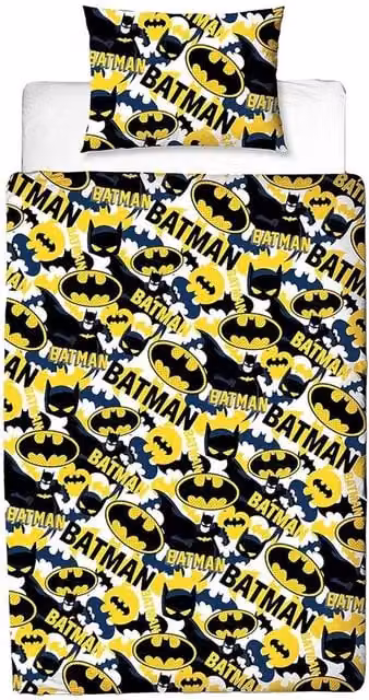 Batman Reversible Graphic Duvet Cover and Pillowcase Set, Multicolour, W/H: 90 x 190 cm