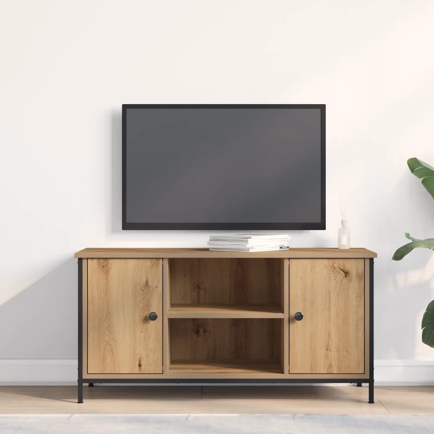 Berkfield Home Artisan Oak TV Cabinet in Brown with Steel Accents, W/D/H: 100 x 40 x 50 cm – 3