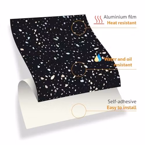 WALPLUS Terrazzo Holographic Glitter Black Self Adhesive Wall Tile Stickers, 24 Pack, W/D/H: 15 x 15 x 0.54 cm – 6