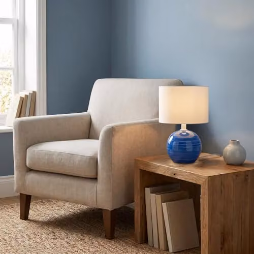 Happy Homewares Blue and White Ceramic Sphere Table Lamp Base, W/D/H: 20 x 12 x 12 cm – 2