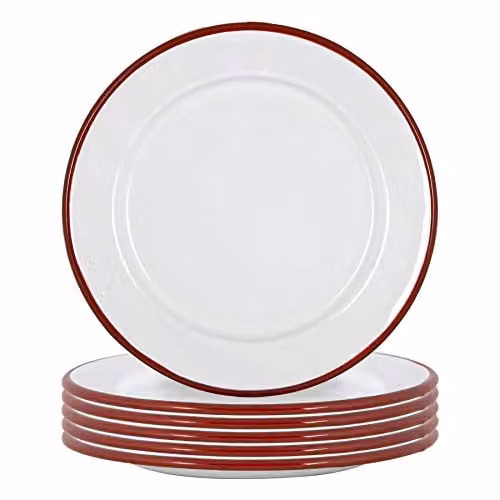 Argon Tableware Enamel Side Plates, Set of 6, Red and White, Diameter: 20 cm – 1