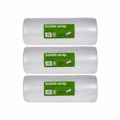 StorePAK Premium Transparent Bubble Wrap Roll, 3 Pack, W: 50 cm, L: 25 m