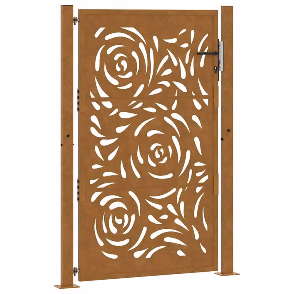 Berkfield Home Beautiful Garden Gate in Brown Weathering Steel with Flame Design, W: 105 cm, H: 155 cm – 3