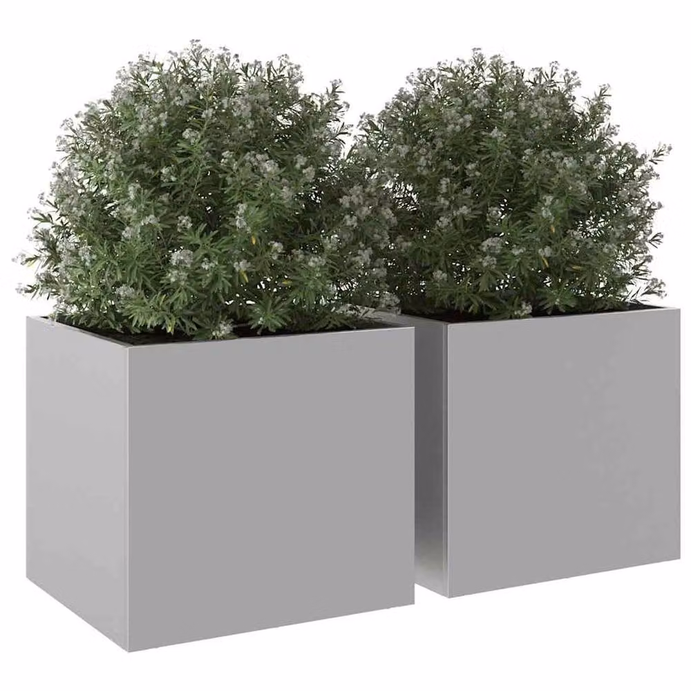 Berkfield Home Galvanised Steel Planter Tubs, 2 Pack, Silver, W: 32 cm, D: 30 cm, H: 29 cm – 3