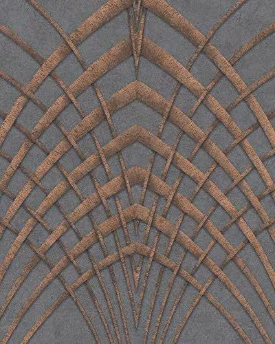 Marburg Anthracite and Copper Geometric Graphical Pattern Wallpaper, W: 0.53 m, L: 10.05 m