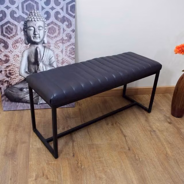 FWStyle Rustic Handmade Grey Leather Artisan Bench