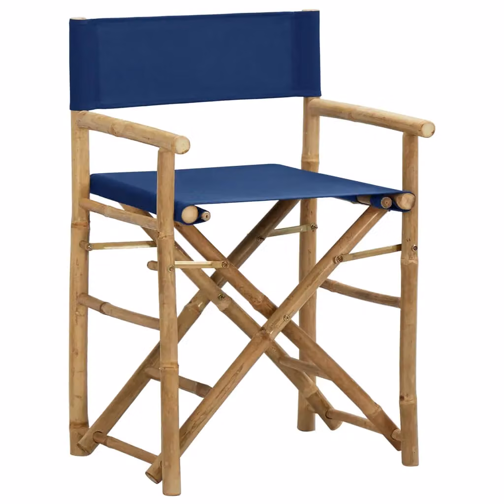 Berkfield Home Set of 2 Blue Bamboo and Fabric Folding Director's Chairs – 2