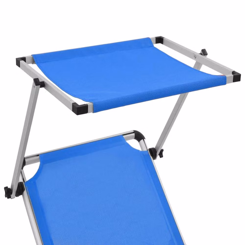 Berkfield Home Folding Sun Lounger with Roof in Blue Aluminium and Textilene – 3