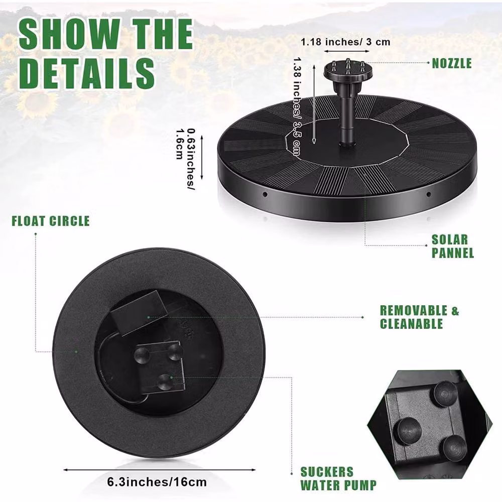FLAVORA Solar Floating Fountain Pump Outdoor Water Feature, Black, W/D/H: 100 x 100 x 100 cm – 5