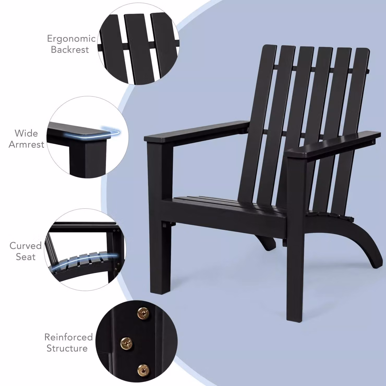 Costway Solid Acacia Wood Adirondack Chair in Black – 6