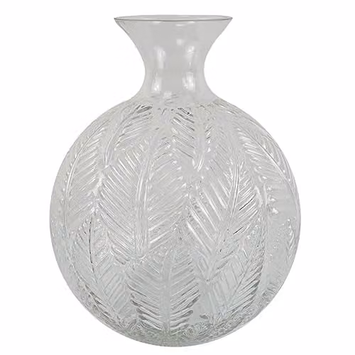 Botanik Premium Luxury Round Glass Vase in Transparent Fern, Height: 26 cm