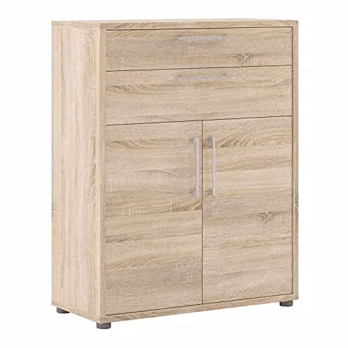 Furniture To Go Prima Oak Effect Bookcase with 1 Shelf, 2 Drawers and 2 Doors, Brown, W/D/H: 40.1 x 49.5 x 113.39 cm