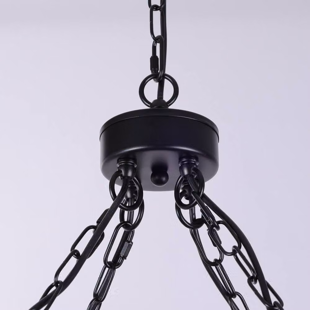 NIVOR 20-Light Waggon Wheel Kitchen Chandelier in Black and Bronze, Adjustable Retro Metal Pendant Light with E27 Base – 6