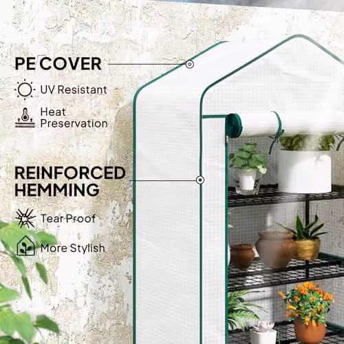 Outsunny Portable Mini Greenhouse with 4 Shelves, White, W/D/H: 90 x 49 x 160 cm – 3