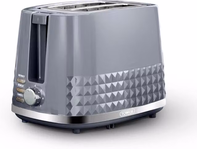 Tower Solitaire 2 Slice Toaster with Black Chrome Accents, Grey