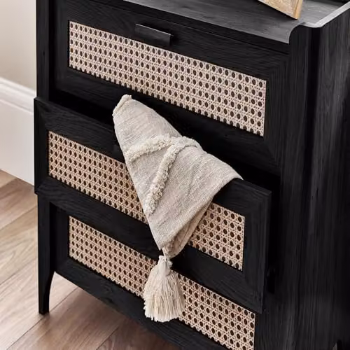 Julian Bowen Sydney 3 Drawer Chest in Black with Rattan Print – 5