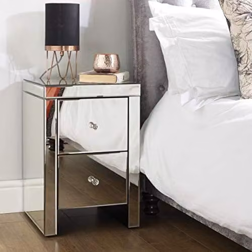 Birlea Seville Silver Mirrored 2 Drawer Bedside Table W: 40 cm, D: 40 cm, H: 60 cm – 1