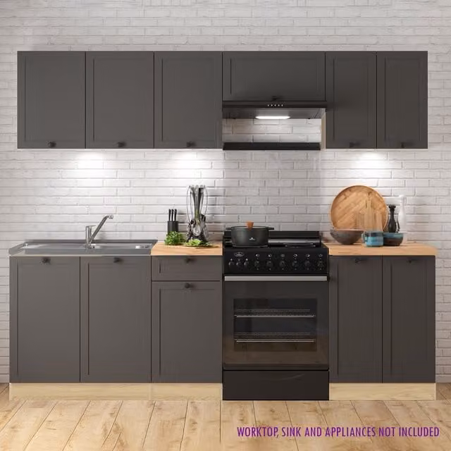 Heze Furniture Summer 7 Unit Modern Kitchen Cabinet Set in Grey and Bernstein Oak