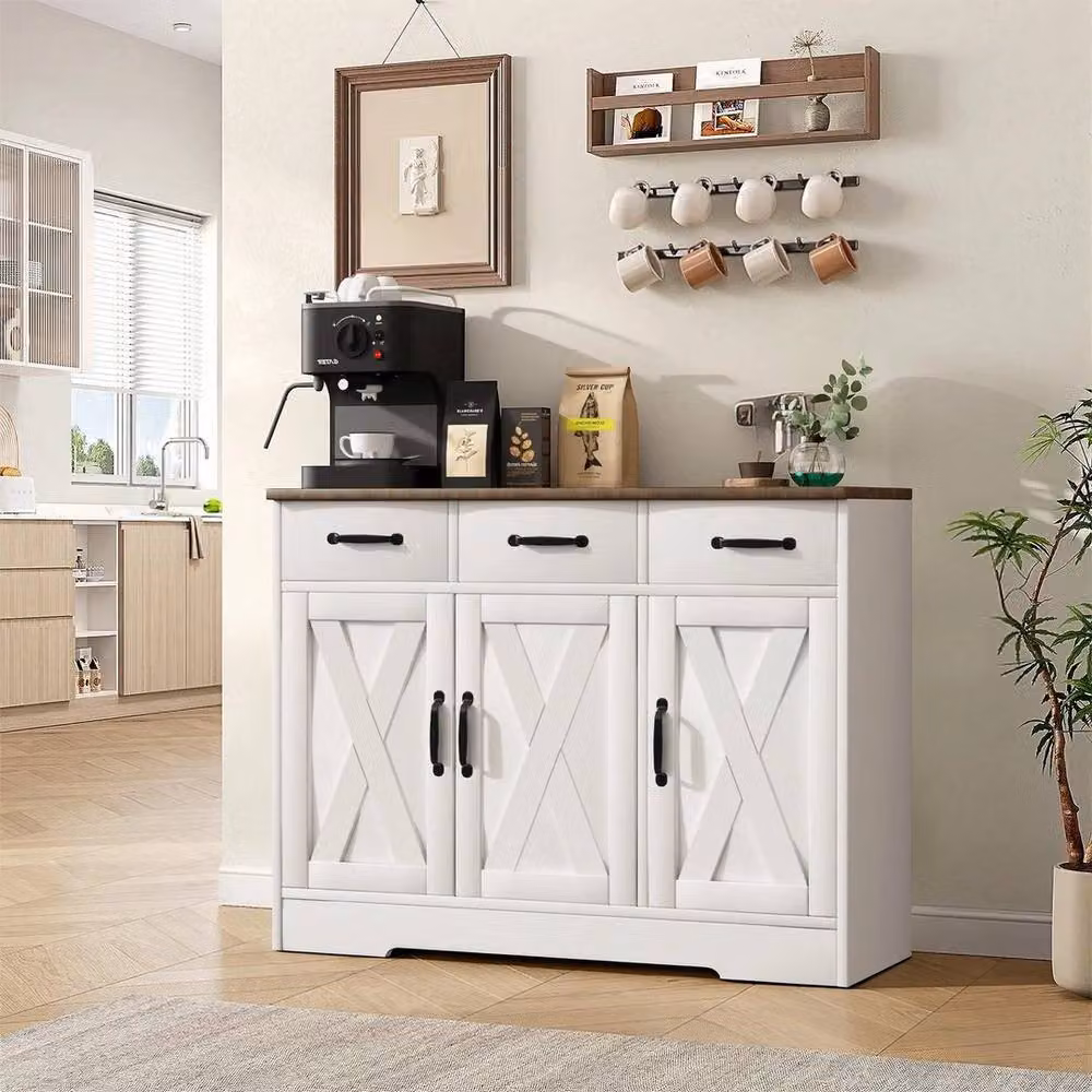 NESTLUNE White Wooden Kitchen Cabinet with 3 Drawers and 3 Doors, W: 100 cm, D: 15 cm – 3