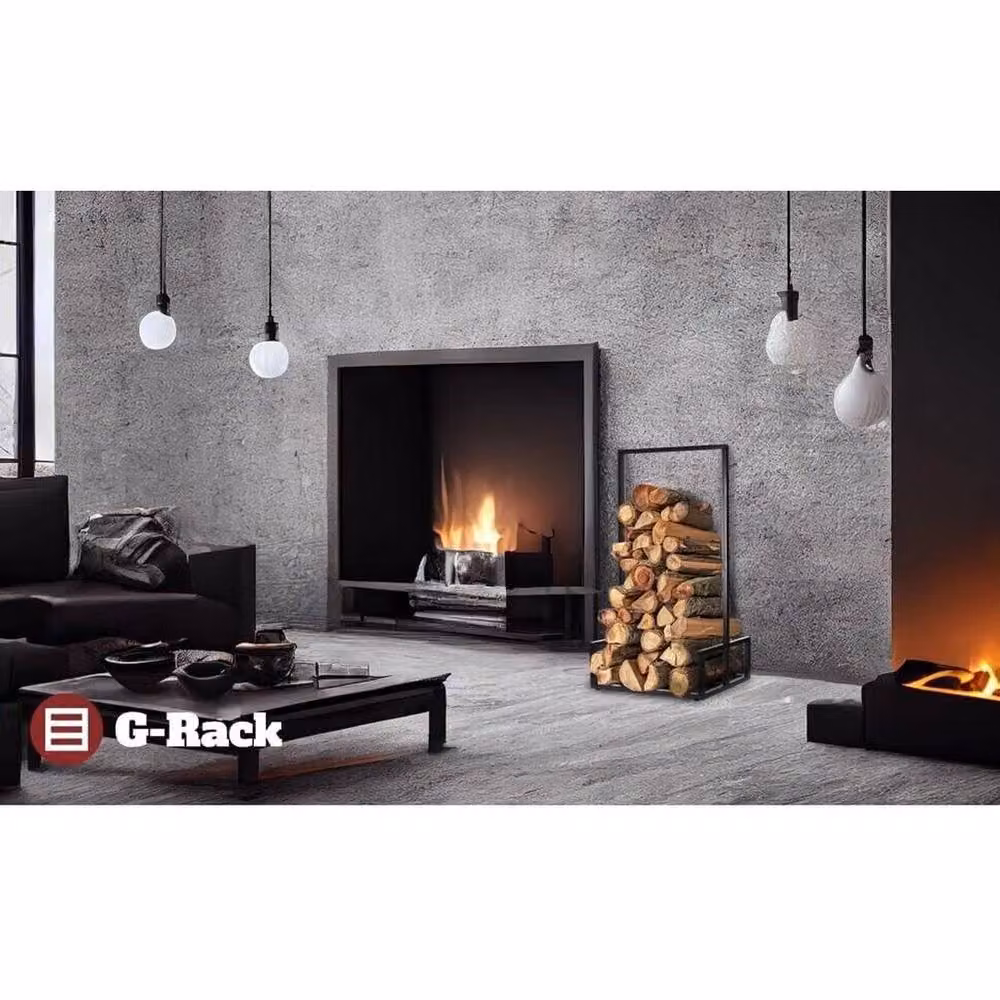 NESTLUNE Black Steel Firewood Log Store Holder, W/D/H: 95 x 50 x 35 cm – 3