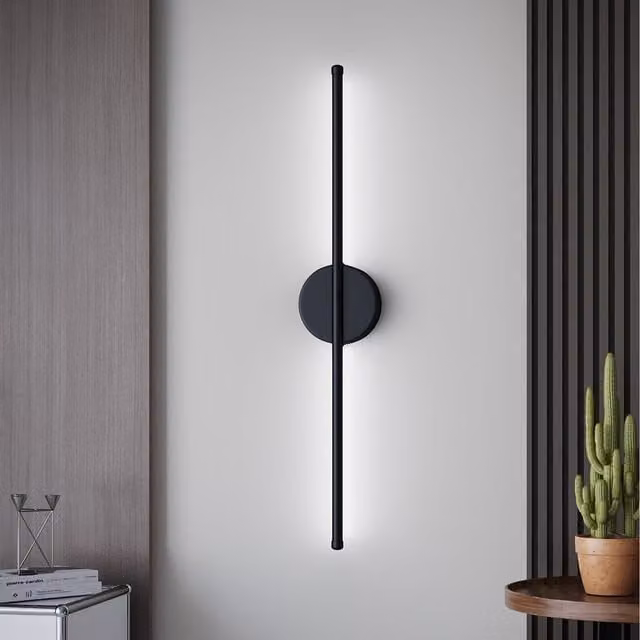 Komore Minimalist Linear LED Wall Light Bar in Black with Warm White Up and Down Lighting