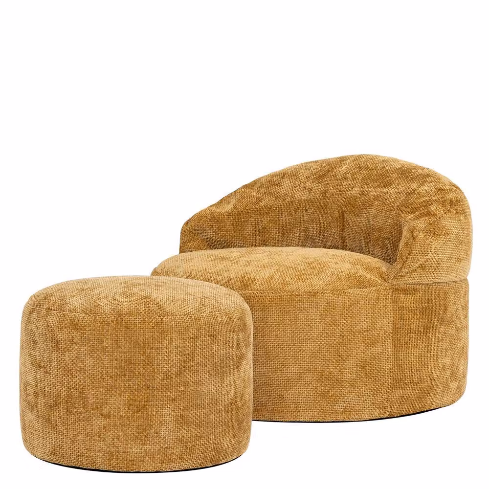 ICON Orb Accent Chair and Milano Round Footstool in Gold Chenille Fabric – 3