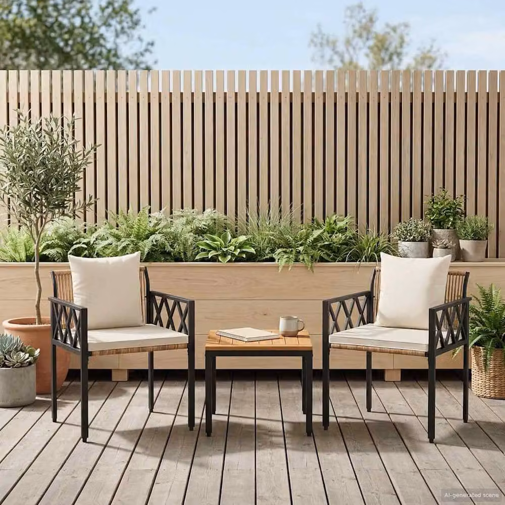 Berkfield Home 3 Piece Outdoor Furniture Set in Brown and Cream White Poly Rattan – 3