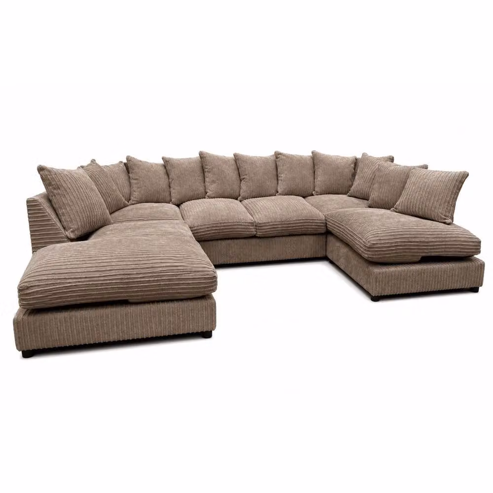 Snug Furniture Birmingham Ltd Preston U-Shaped Jumbo Cord Scatter-Back Corner Sofa in Light Beige – 2
