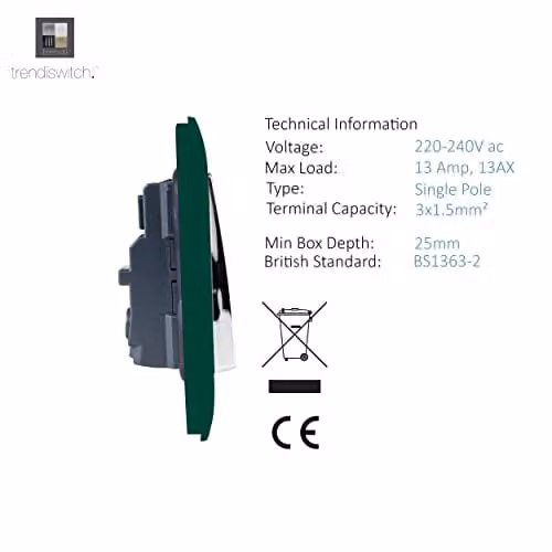Trendi Switch 1 Gang 13 Amp Single Pole Flush Socket in Green – 3