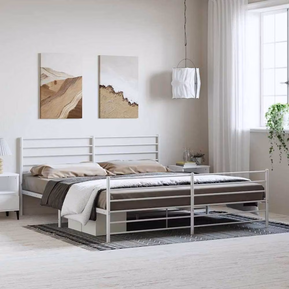 Berkfield Home Metal Bed Frame with Headboard and Footboard in White – 2