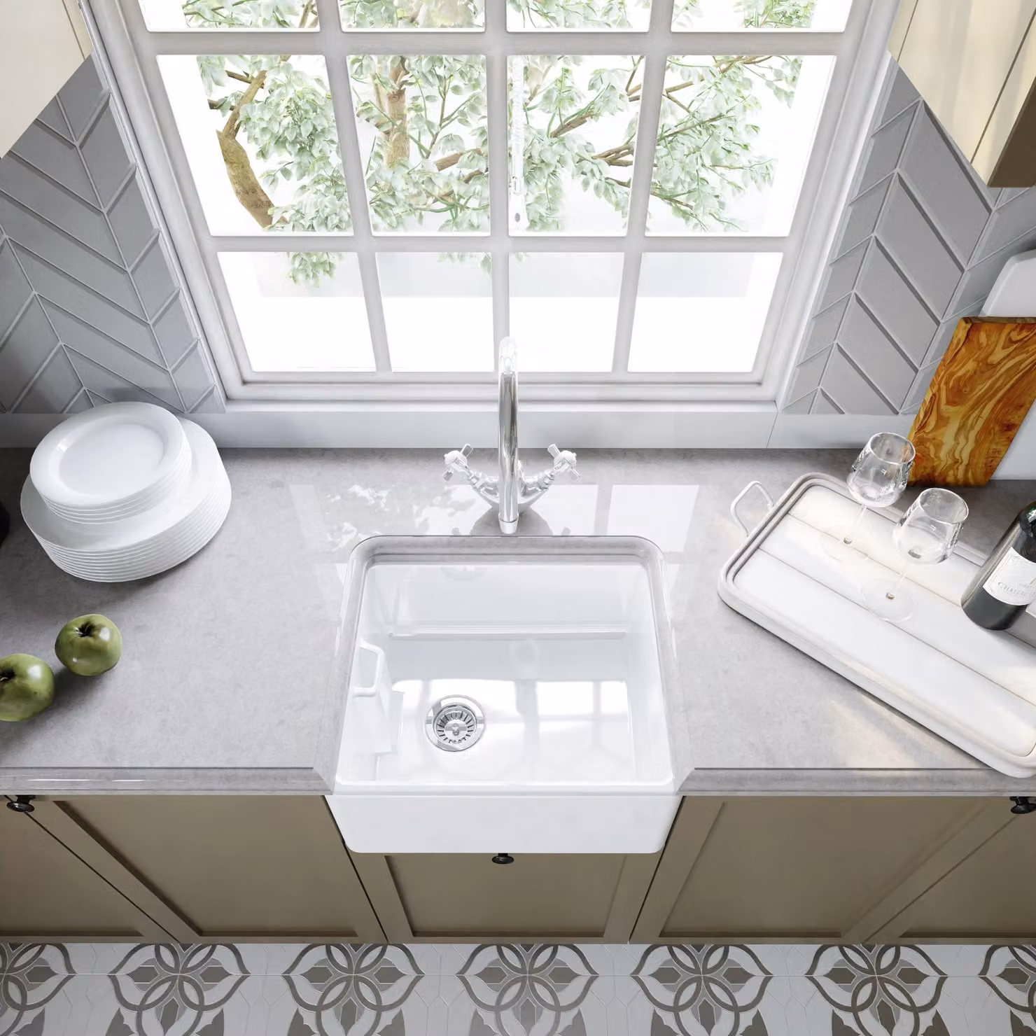 Balterley White Fireclay Belfast Sink with Overflow, Mono Mixer Tap and 460mm Waste – 2