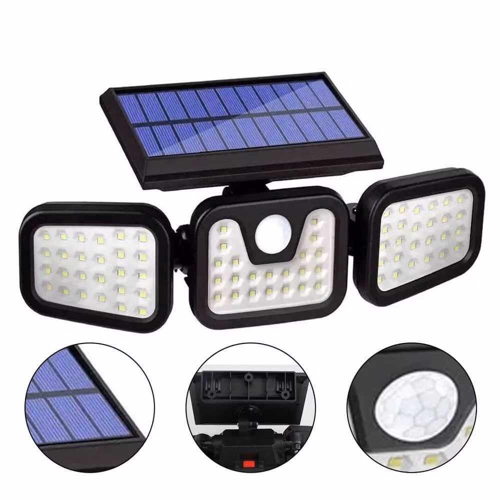 NESTLUNE 3-Head Solar LED Floodlight with PIR Motion Sensor in Black – 2