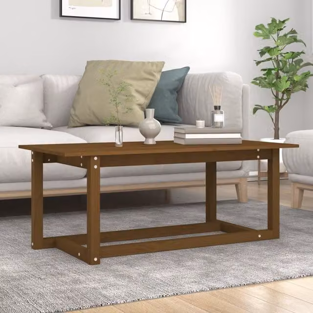 Berkfield Home Rustic Solid Wood Pine Coffee Table, Honey Brown, W: 110 cm, D: 55 cm, H: 45 cm – 1