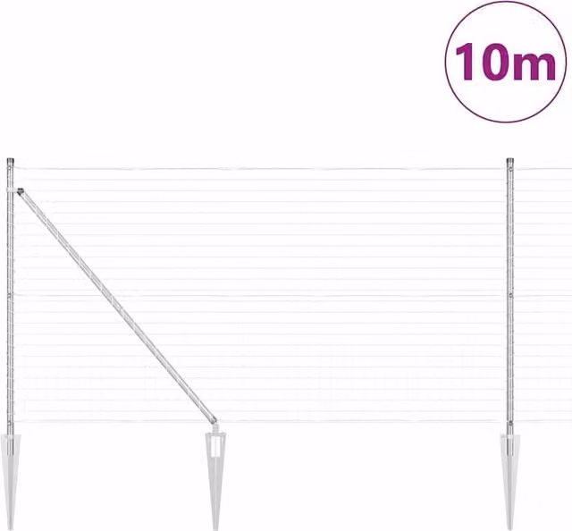 Berkfield Home Modern Euro Fence with 7 Spike Posts, Galvanised Steel, Silver, W: 10 m, H: 1 m