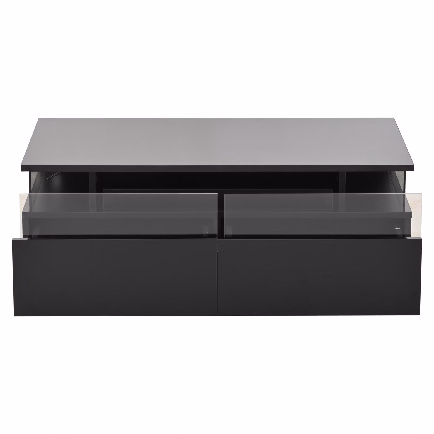 Aosom UK High-Gloss 3-Tier Coffee Table with Removable Tray and App-Controlled LED Lights, Black, W: 90 cm, D: 45 cm, H: 35.5 cm – 2